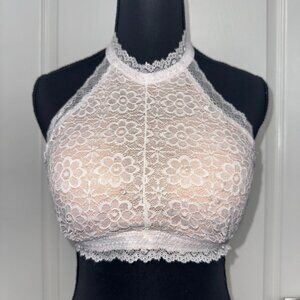 Cream Lace High Neck Halter Bralette – Size Small